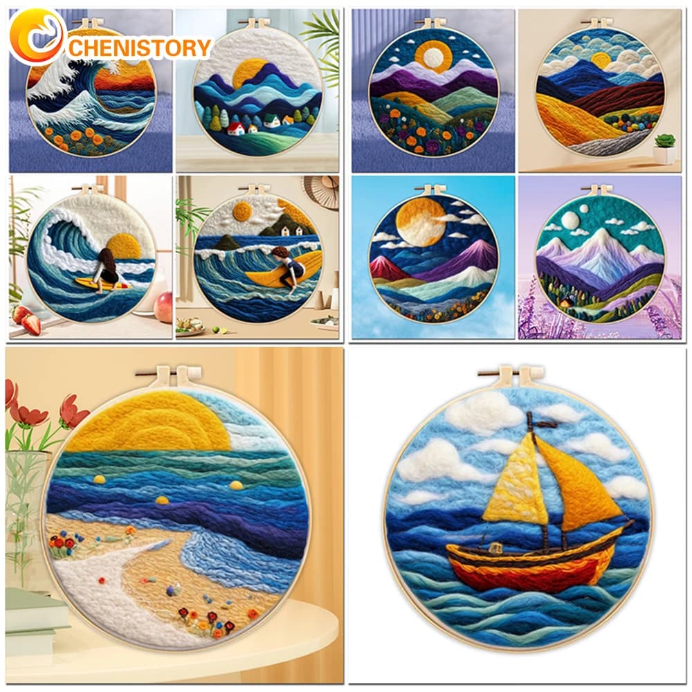 CHENISTORY Wełna Filcowana Abstrakcyjny Zestaw Startowy Filcowanie Igłowe Obraz Wełna Filcowana Malowanie Zestaw Narzędzi Materiały Na Unikalny Prezent Deco